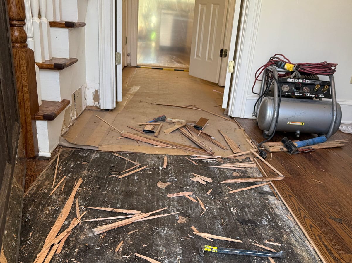Hardwood floor installation during home remodel in Charlotte NC