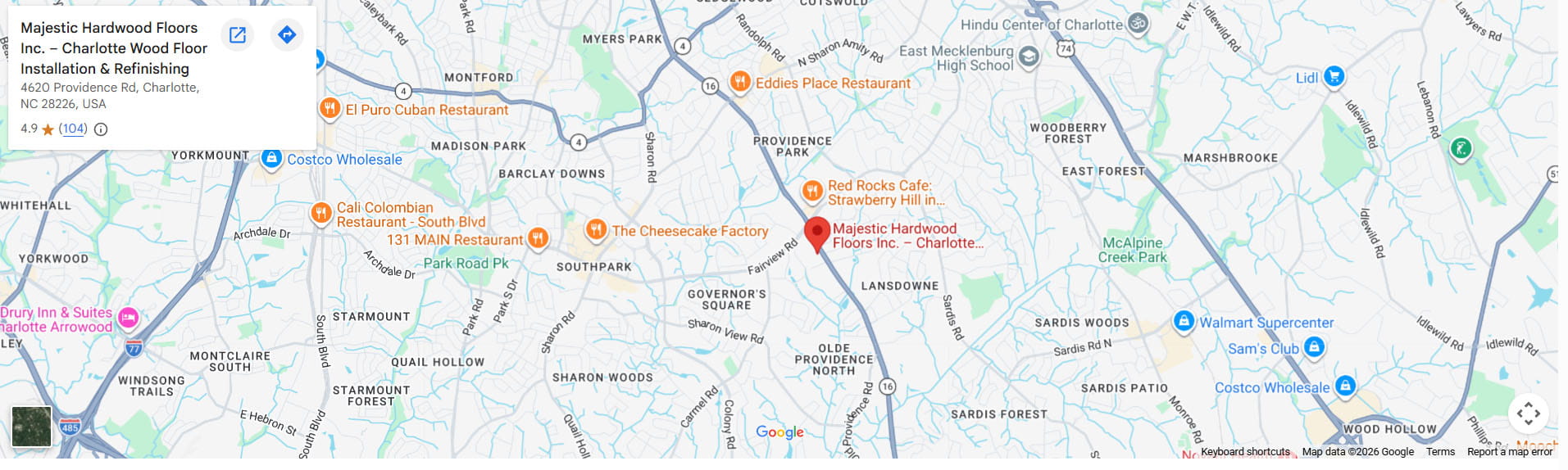 Majestic Hardwood Floors Charlotte NC Location Map